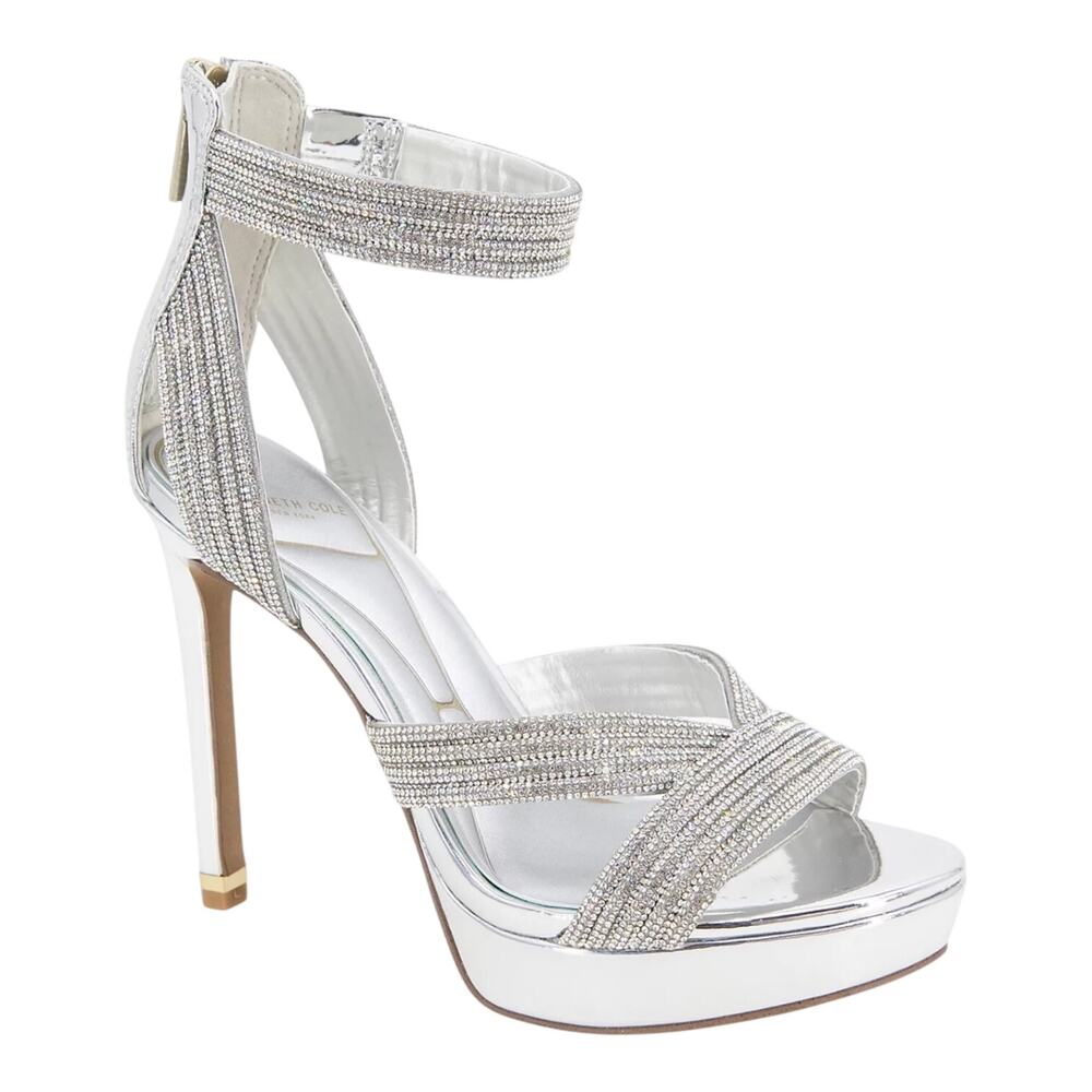 Kenneth Cole Women's Nadine Strappy Platform Sandals Silver Jewel Size 7